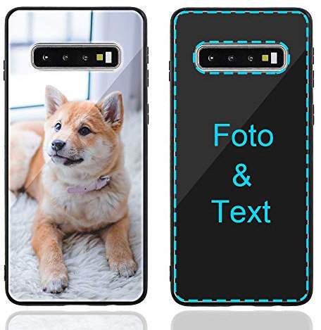 MXCUSTOM Personalisierte Handyhülle für Samsung Galaxy S10, Benutzerdefiniert Kratzfest Gehärtetes Glas Weicher Stoßfänger Hülle mit Eigenem Foto Bild Text Individuelle Schutzhülle (GHS-BK-P1)