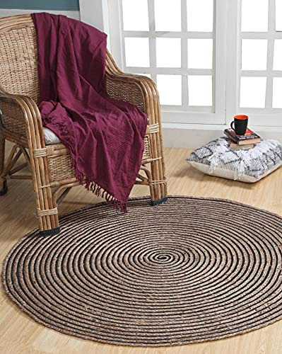 Second Nature Online CHAKKAR Jute-Teppich, rund, gestreift, 150 cm Durchmesser