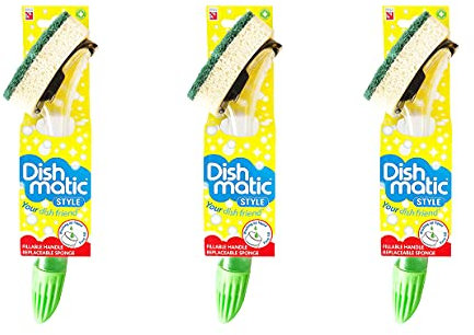 3pk Fillable Washing up Brush with Handle Colour and Design May Vary (Refill with Handle)