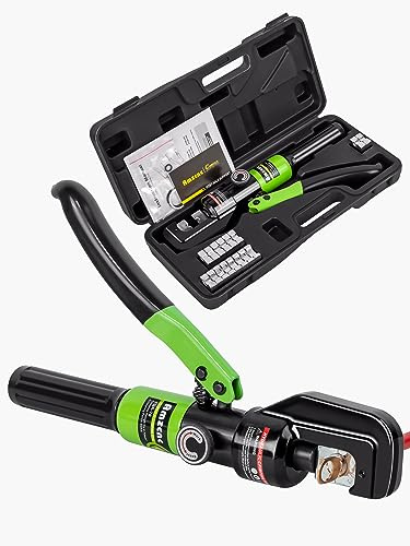 AMZCNC 10 Tonnen Hydraulischer Draht Batteriekabelschuh Crimper Crimpzange mit 9 Paar Stanzformen, 0,3 cm Drahtseil-Crimpzange