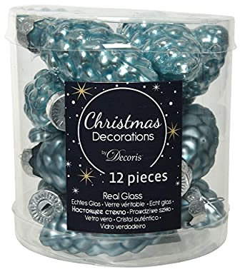 Decoris Christbaumschmuck Zapfen Glas 6cm x 12 Stück Weihnachtskugeln dämmerungsblau