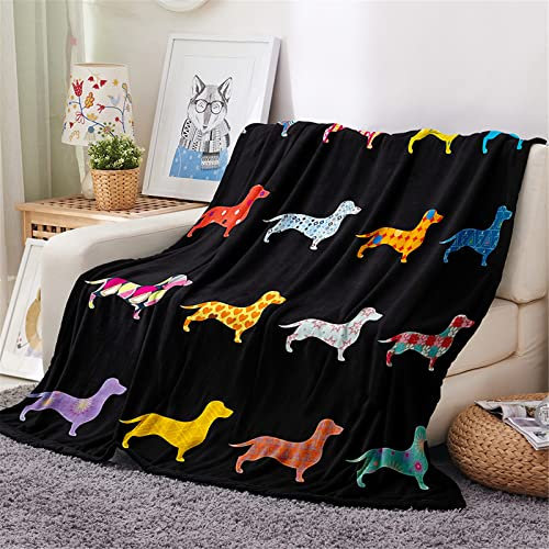 Chickw1 Kuscheldecke Flauschige Flanelldecke, 3D Hunde Druck Wohndecke Weiche Warm Decke TV-Decke Mikrofaserdecke Sofadecke oder Bettüberwurf Tagesdecke Geschenk (Geometrie Dackel,180x240cm)