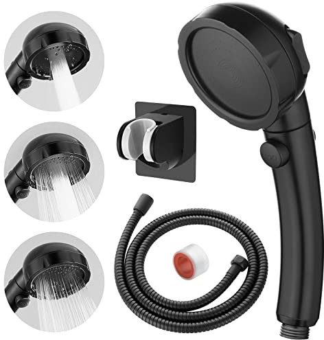 EAARSUO Hochdruck Handbrause RV Handbrause mit Schlauch und Ein-/Aus-Schalter, abnehmbarer Duschkopf mit verstellbarer Halterung (schwarz)