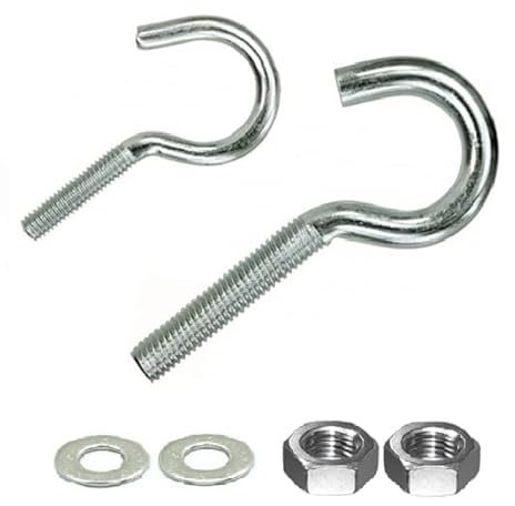 hegehof Metrische Schraubhaken inkl. 2x Muttern + Scheiben, Gewinde M4-M8, Stahl verzinkt (5, M5 x 50 mm), Silber