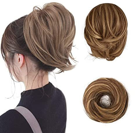 BARSDAR Haarteil Hair Extensions Haarknoten-Pferdeschwanz-Verlängerung,Gerades synthetisches Haarteil, kurzes Pferdeschwanz-Brötchen, Haarschmuck einfach Scrunchie für Frauen 12H24#