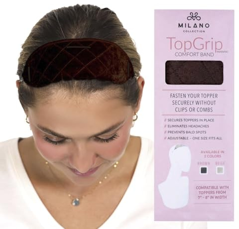 MILANO COLLECTION Lace Top Grip with Adjustable Velvet Band, Glueless, Comfortable, and Secure Fit Wig Accessory (TopGrip, Chocolate Brown, Medium)