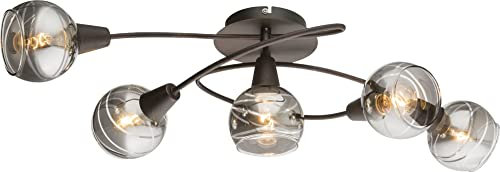 Trango 5-flg. 1010-55SD Deckenleuchte Schwarz-Optik schwenkbar *WOW* inkl. 5x 3-Stufen dimmbar LED-Leuchtmittel 3000K warmweiß Deckenlampe mit Design rauchigen Glasschirmen Wohnzimmer Deckenstrahler