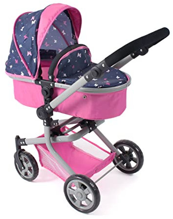 Bayer Chic 2000 595-33 Poussette de poupée Mika, Poussette combinée 2 en 1 pour Enfants de 4 à 8 Ans, Papillon, Rose Marine, 73 x 41 x 82 cm