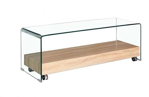 Meuble TV en Verre trempé Transparent avec étagère en Bois - Glass -