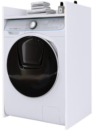 Armoire de salle de bain pour machine à laver, sur pied durable avec étagère - BLANC, 64 cm x 97,5 cm x 50 cm, etagere salle de bain, colonne salle de bain, meuble rangement salle de bain