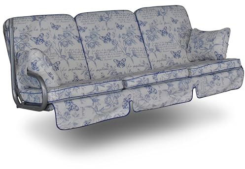 Angerer Freizeitmöbel GmbH Hollywoodschaukel Auflage Comfort - passend für viele 3-Sitzer Hollywoodschaukeln - Schaukelauflage Made in Germany (Beige-Blau Schmetterling)