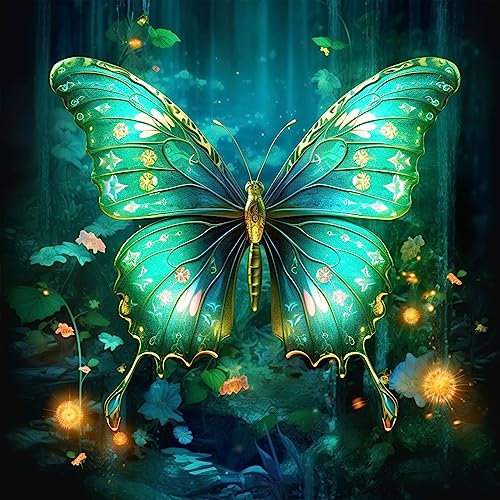 Bimkole DIY 5D Diamond Painting Zubehör Grüner Schmetterling, Tier Diamant Malerei Kit Voll Runde Bohrer Malen nach Zahlen Malerei Stickerei Kreuzstich Diamond Dekoration 30X30cm