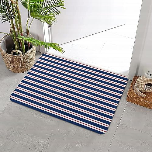 ERICAT Badteppich rutschfeste,Blaues nautisches Marine gestreiftes n rotes einfaches gestreiftes Weiß,Wasserabsorbierend Badematte maschinenwaschbar Badvorleger für Dusche,Badewanne,40x60cm
