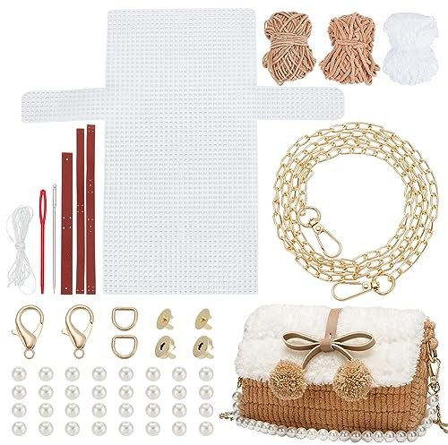 WADORN Strick- und Häkelhandtaschen-Set, Mesh-Kunststoff-Canvas-Set für Umhängetaschen, DIY-Stricken, Häkeln, Crossbag-Materialien für Stickerei-Projekte, Peru