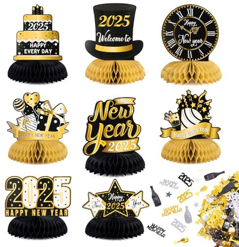 COLOFALLA 8 Stück Tischdeko Neujahr 2025 Silverster mit Neujahr Konfetti Neu Jahr Party Deko Happy New Year Deko Mittelstück Streudeko Neues Jahr Party Zubehör Silvesterdeko Dekoration