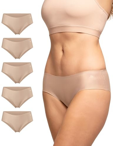 DANISH ENDURANCE 5er Pack Unsichtbare Hipster Panties aus Mikrofaser, für Sport & Alltag, für Damen Beige 5er Pack L