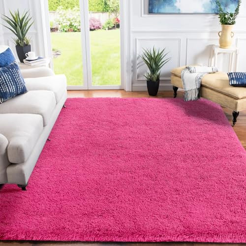 XSIVOD Area Rugs for Living Room, Ultra Soft Bedroom Floor Carpet, Luxury Fluffy Shag Lounge Rug Ideal for Bedroom, Nursery, Kids Baby Room, 80x160cm, Hot Pink