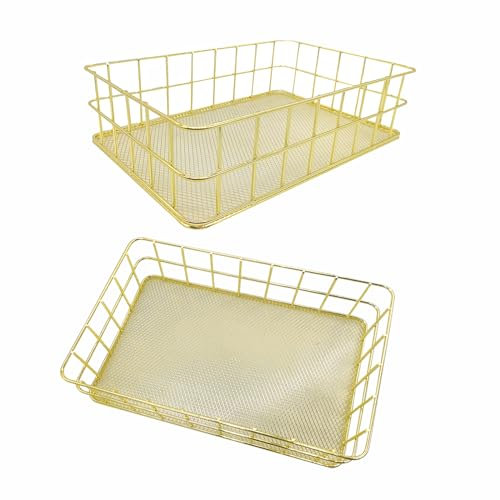 WINHONW Aufbewahrungskorb aus Metallgeflecht, Drahtkorb, praktische Aufbewahrung für Zuhause, für Schlafzimmer, Büro, Bad, Küche, 24,4 x 17 cm, 2 Stück