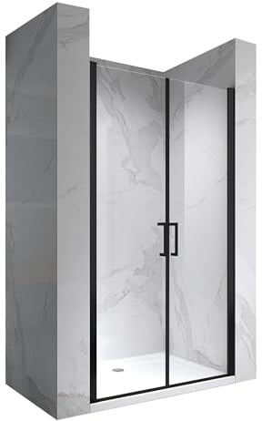 i-flair Duschtür Lara in Schwarz 83x180 cm Verstellbereich von 83-86 cm, Höhe: 180 cm, Duschabtrennung aus 6 mm durchsichtigem Nano-ESG Sicherheitsglas und Edelstahlgriffe - NC Black