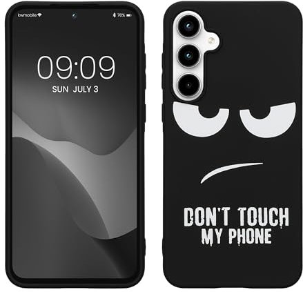 kwmobile Hülle kompatibel mit Samsung Galaxy A55 5G - Handyhülle Silikon Case - Don't Touch My Phone Weiß Schwarz