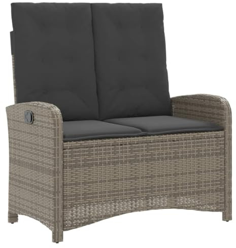vidaXL Gartenbank Verstellbar mit Kissen Grau Poly Rattan