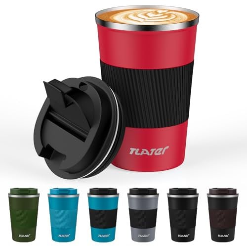 Tazza Termica, Tlater 380ml Tazza Termica Caffe con Coperchi a Tenuta Stagna - Tazza Termica da Viaggio - Acciaio Inox a Doppia Parete Sottovuoto Tazze Caffe per Bevande Calde e Fredde, Caffè e Tè