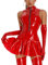 Moinha Damen Wetlook Minikleid Lack Leder Kleid Figurbetont Kleid Ärmellose Plisseekleid mit Vorne Reißverschluss Ausgestellt Faltenrock Slim Fit Catsuit aus Lackleder Sexy Partykleider Rot