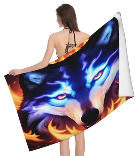Mikrofaser Strandtuch Wolf Drucken Groß 100x200 cm, 3D Cool Badetuch für Erwachsene Kinder Weiches Leicht Handtuch Schnelltrocknend Sandfreies Strandhandtuch