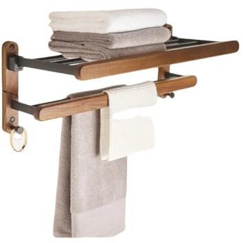 Handtuchhalter aus Walnussholz, ohne Lochung, Badezimmerregal, Toilette, Badezimmer, Wandmontage, Waschraumaufbewahrung, Badetuchhalter, Stil D