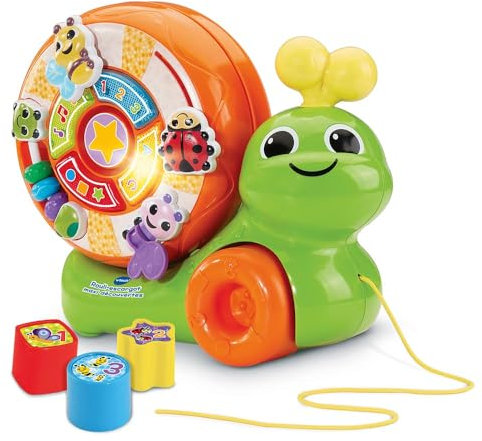 VTech - Rouli-Escargot Maxi Découvertes, Jouet à Tirer 2 en 1, Trieur de Formes, Jeux d'Éveil, Escargot à Promener, Jouet Musical et Interactif, Cadeau Enfant Dès 1 an - Contenu en Français