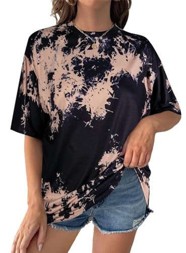 Sofia's Choice Damen Oversize Batik T Shirt Rundhals Kurzarm Top Sommer Locker Oberteile Batik XXL