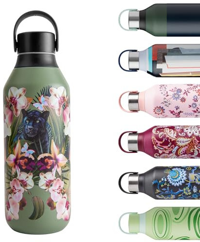 Chilly's Series 2 Gourde - Bouteilles isothermes en Acier INOX avec Double paroi, col Souple et poignée de Transport - Orchid Panther, 500ml
