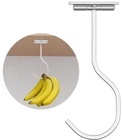 saffruff Folding Banana Hook Silver - Banana Hanger Under Cabinet, Under Counter Banana Hook Foldable Adhesive