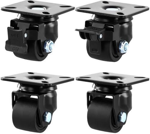 QWORK® 4er Set Schwerlastrollen 50mm mit Bremse, 38mm Breite, Verschleißfeste PU-Räder, Robuste Stahlbügel, Ideal für Möbelrollen, Industrierollen, Transportroller