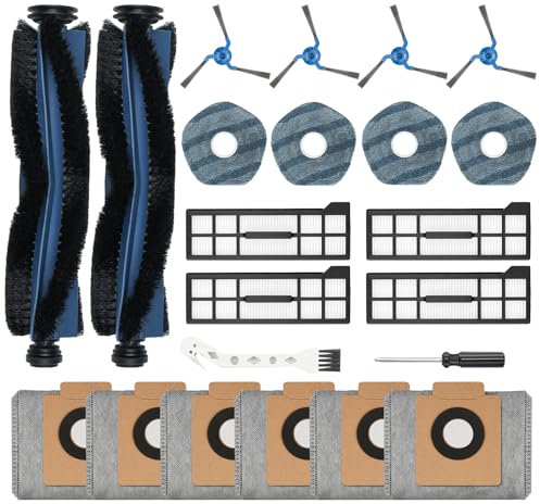 22 Stück Zubehörset für Eufy X10 Pro Omni Saugroboter, Ersatzteile Enthält 2 Hauptbürsten 4 Filter 6 Staubbeutel 4 Wischpads 4 Seitenbürsten 1 Reinigungsbürste 1 Schraubendreher