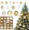 Kesote 52 Piezas Adornos Colgantes de Navidad Bolas para Árbol de Navidad con Cuerdas Decoración Navideña, Blanco y Dorado