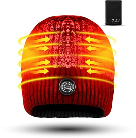 Beheizbare Mütze für Damen und Herren, Beheizte Beanie mit 7,4V/6000 mAh Wiederaufladbarem Akku, Wintermütze mit 3 Temperatureinstellungen für Outdoor-Aktivitäten, Radfahren, Wandern, Skifahren