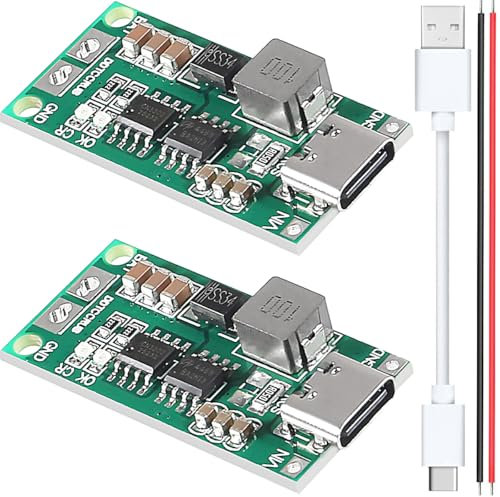 Youmile 2 pcs 3S 2A Lithium Battery Charging Board Type-C USB 18650 Li-ion Lithium Battery Charger Module Boost Converter 12.6V Charging Protection Board with Type-C to USB cable red and black cable