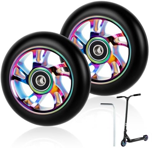 100mm Scooter Rollen Ersatzräder Pro Scooter Neo Rädern - mit ABEC-9 Lager 100 x 24mm Reifen Kick Roller Räder kompatibel für meisten Stuntscooter und Kickscooter