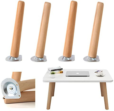 Lot de 4 pieds de meubles en bois de 35 cm - Pieds de rechange pour canapé, armoire, lit, placard, commode, chaise en bois - Pieds de table avec plaque de montage