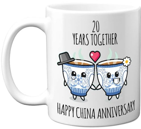 20th Anniversary Mug Gift for Men Women - 20 Years Together - Happy China Anniversary Wedding for Husband Wife Mum Dad Brother Sister, 11oz Ceramic Coffee Mugs Gifts