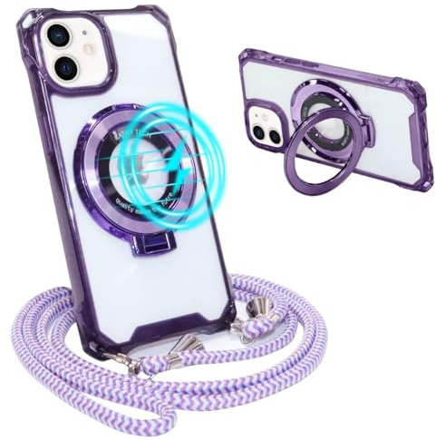 Belzsxy Magnetische Handykette für iPhone 11 mit Band [Kompatibel mit Mag-Safe] Kameraschutz Galvanik Transparent Silikon Case Abnehmbar Kordel zum Umhängen Handyhülle Schutzhülle,Lila