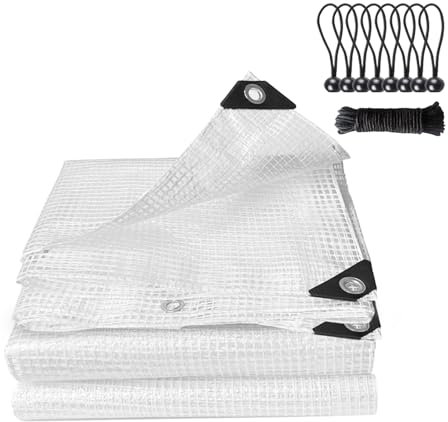 Clear Tarpaulin Waterproof Heavy Duty Greenhouse Grid Tarpaulin Outdoor Polythene Plastic Sheeting 140GSM Transparent Tarp Cover With Eyelets For Protection Plant Garden Furniture Firewood (2m x 4m)