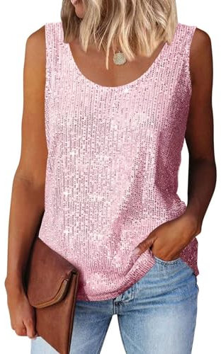 Suncife Damen Pailletten Oberteil Tank Glitzer Top Frauen Party Glitzertop, Rose, XL