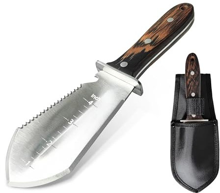 Hori Hori Hori - Cuchillo de jardín 4 en 1, pala de jardinería pequeña, resistente, para excavar, cortar y desmalezar rápidamente