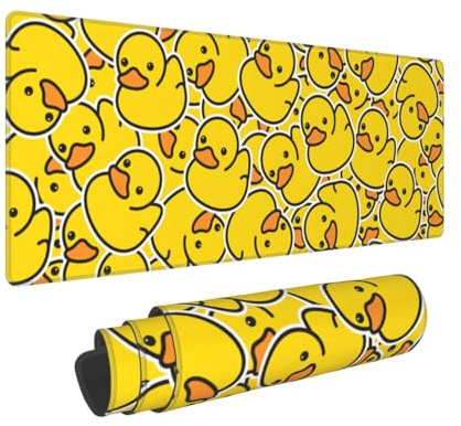 Gbuzozie Cute Rubber Ducks XL Large Mouse Pad with Stitched Edges Long Non-Slip Rubber Base Mousepad Yellow Cartoon Ducky Laptop Keyboard Mat Desk Pad for Office Home Desk Decor, 31.5 X 11.8