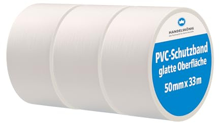 3x Handelskönig PVC-Schutzband weiß 50 mm x 33 m glatt Klebeband Putzerband Putzband