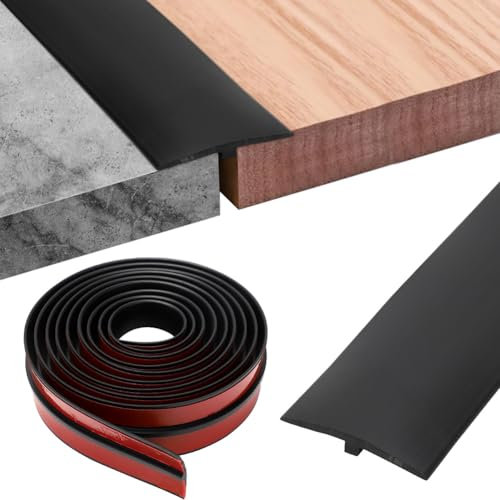 RANJIMA Profilé de transition en T, autocollant, pour seuils de porte et sols de connexion de dalles de sol stratifié, 5 × 300 cm (noir)