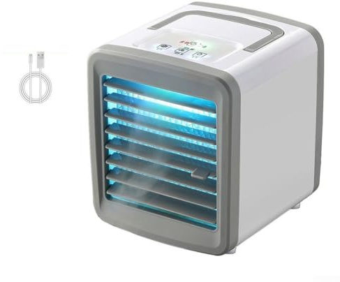 Mini-Klimaanlage – kleiner Schreibtischventilator – USB-Ventilator/Luftbefeuchter – 2 Windgeschwindigkeit, Sprühmodi – LED-Licht Verdunstungsluftkühler – für Schlafzimmer, Büro, Innenbereich