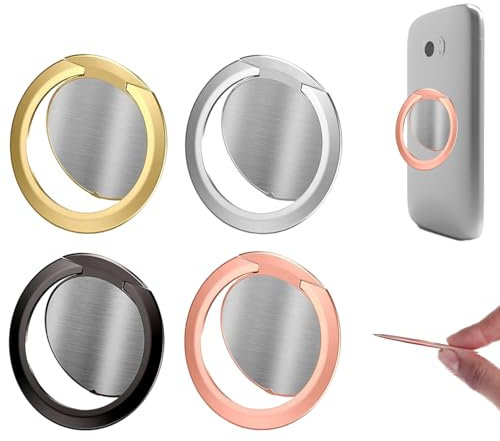 4 ultradünne Handy-Ringhalter, ultradünne Fingerhalter für Smartphones mit 3,4 cm Durchmesser, Gehäuse mit 360-Grad-Drehmagneten (schwarz, grau, Gold, Rosegold)